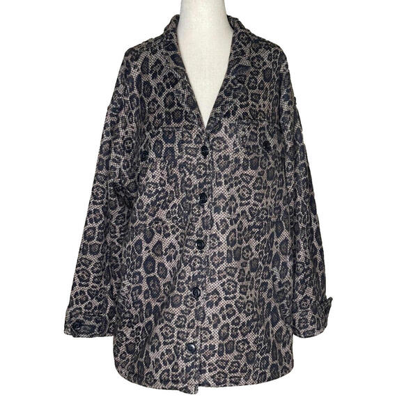 Liverpool Los Angeles Knit Shacket Blazer Jacket Brown Leopard Print Womens M - Picture 3 of 9